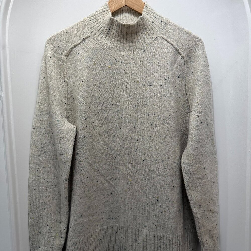 LOFT Women’s Mock neck knit sweater. Modern, mid-weight. Specked off-white.